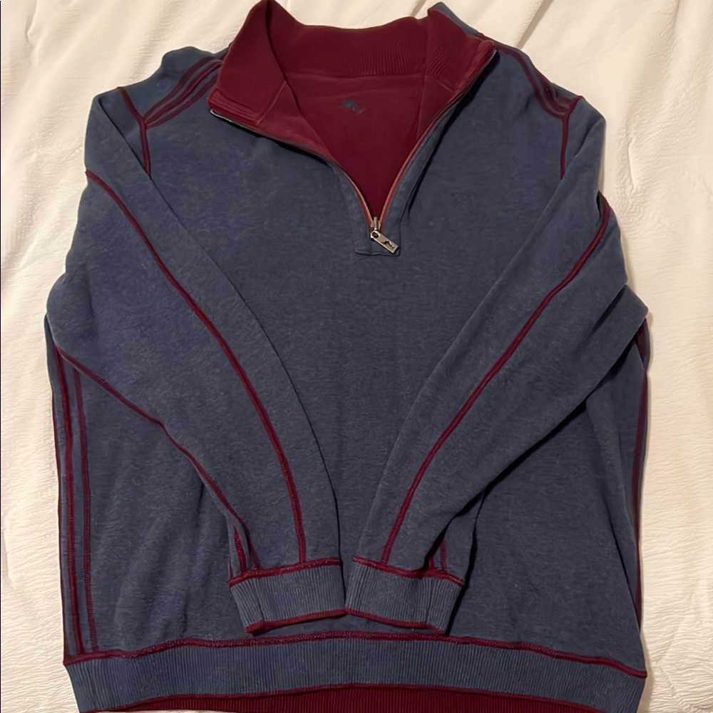 Tommy Bahama Reversible Blue and Burgundy Quarter-Zip Sweater